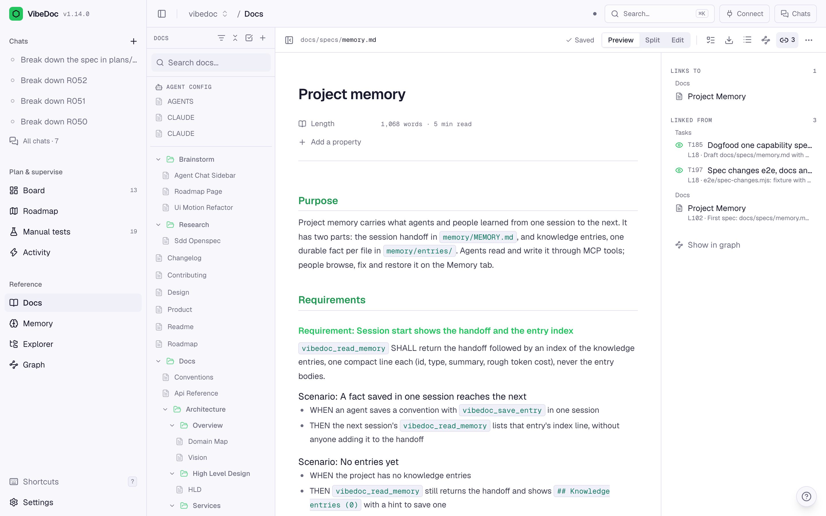 The memory capability spec open in Docs